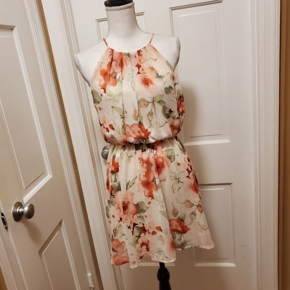Windsor Floral Print fully lined Halter mini dress size Medium - Picture 1 of 10